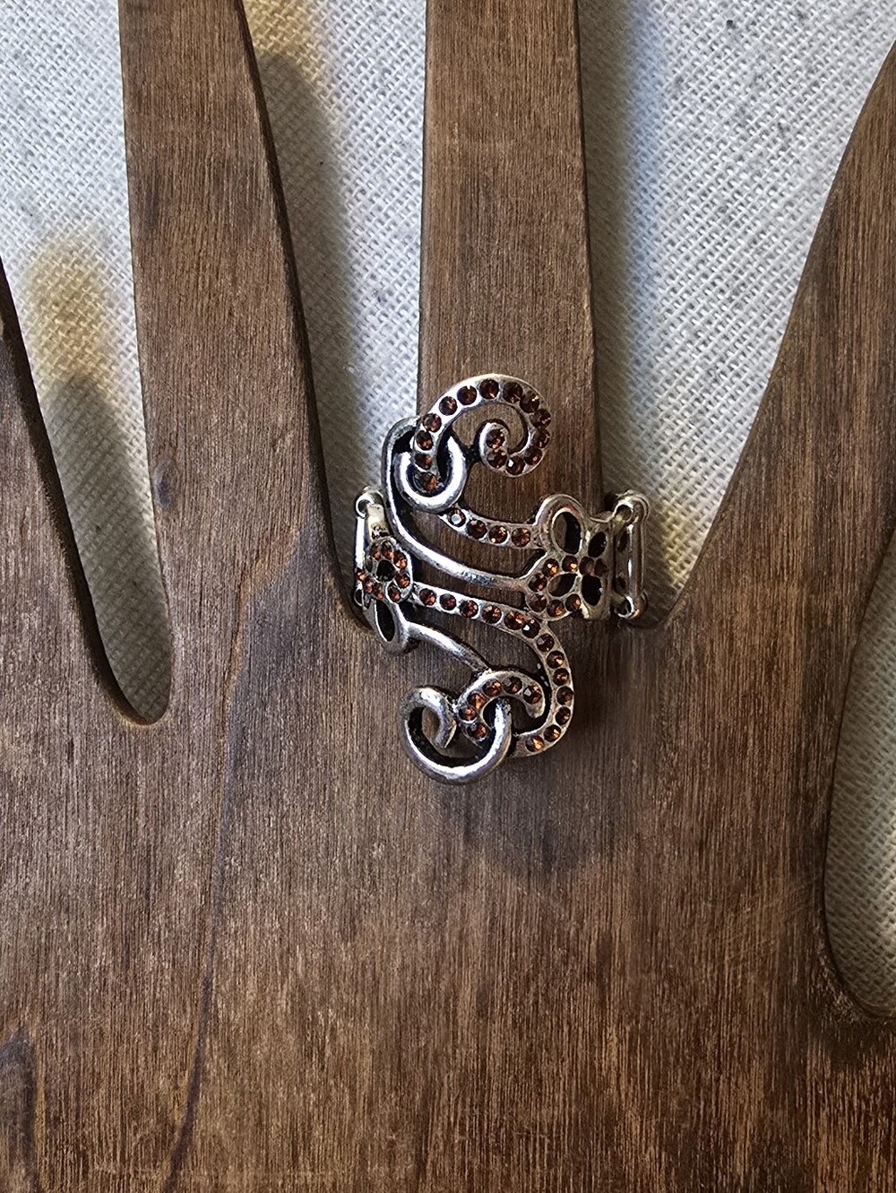 Silver Filigree Ring with Brown Crystal Accents